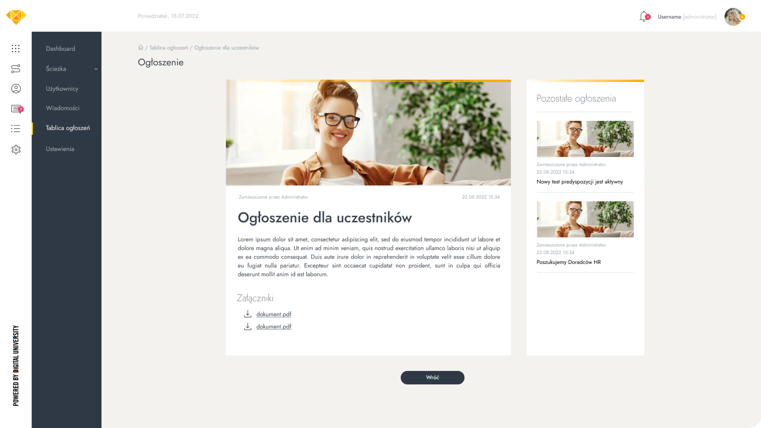 An online learning management system — website view 1