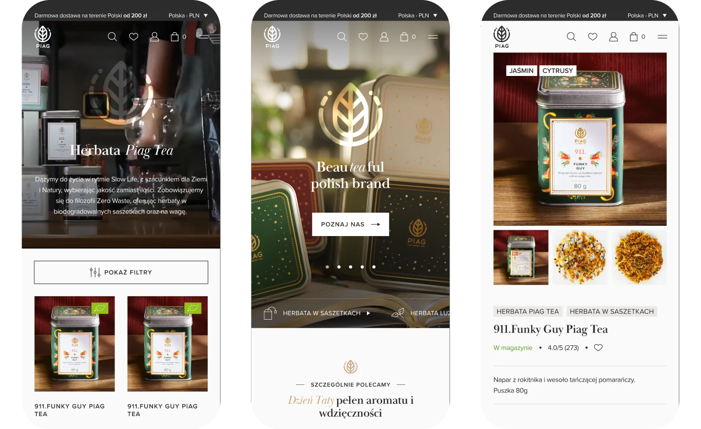 Herbaciano-kawowy e-commerce — widok strony 1