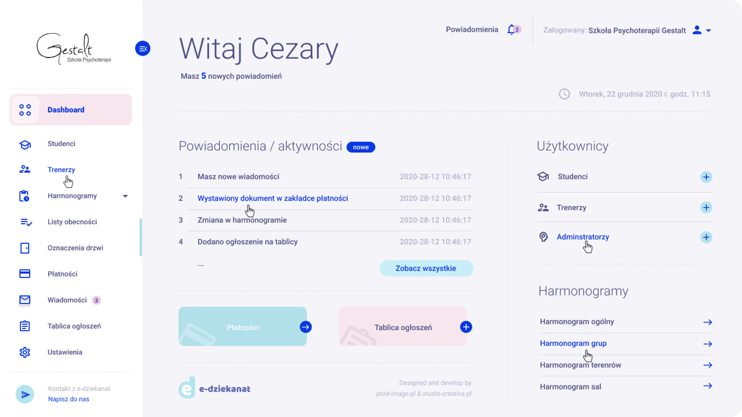 An online administration platform for schools — website view 2