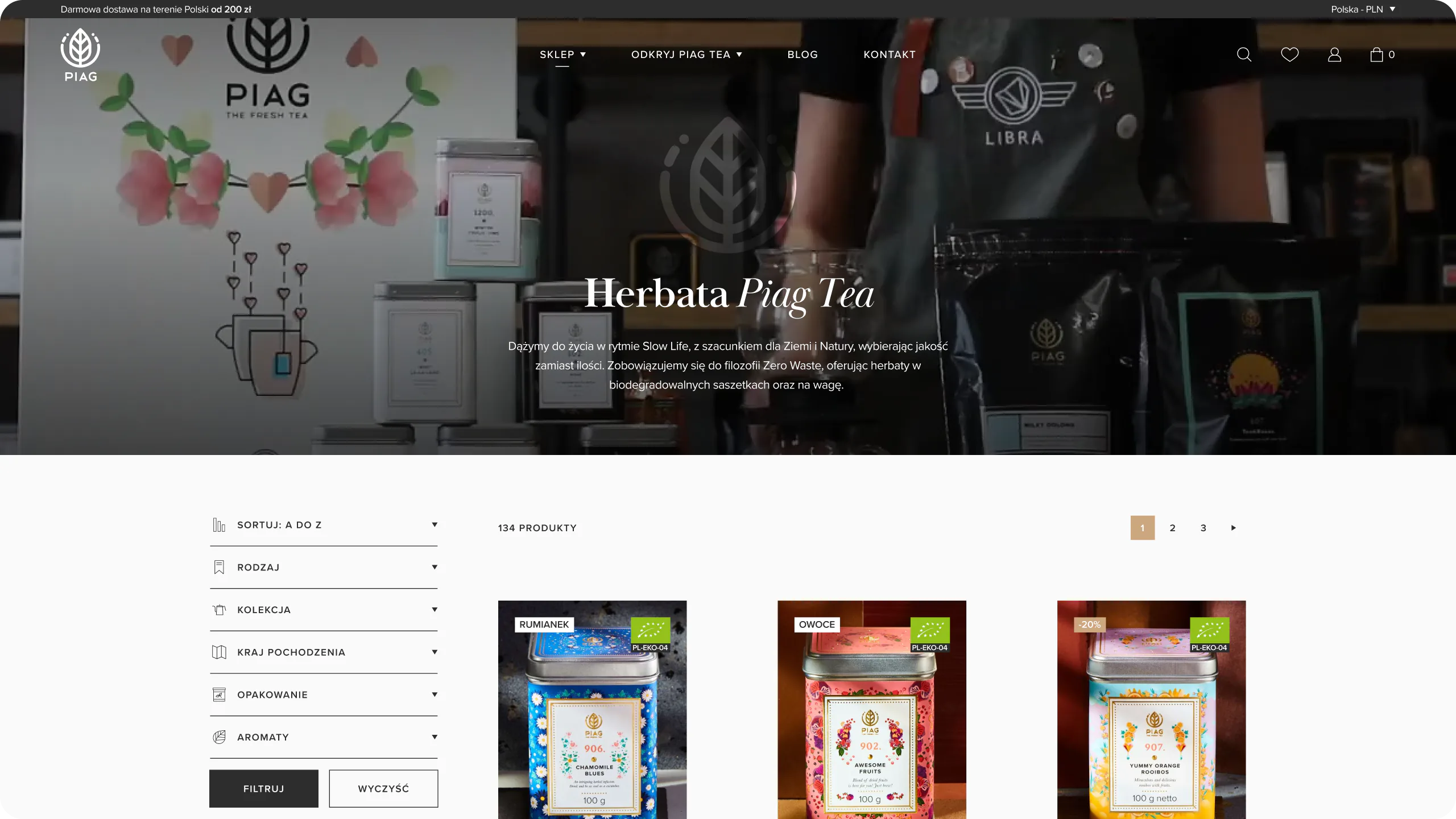 Herbaciano-kawowy e-commerce — widok strony 1 — website view 1