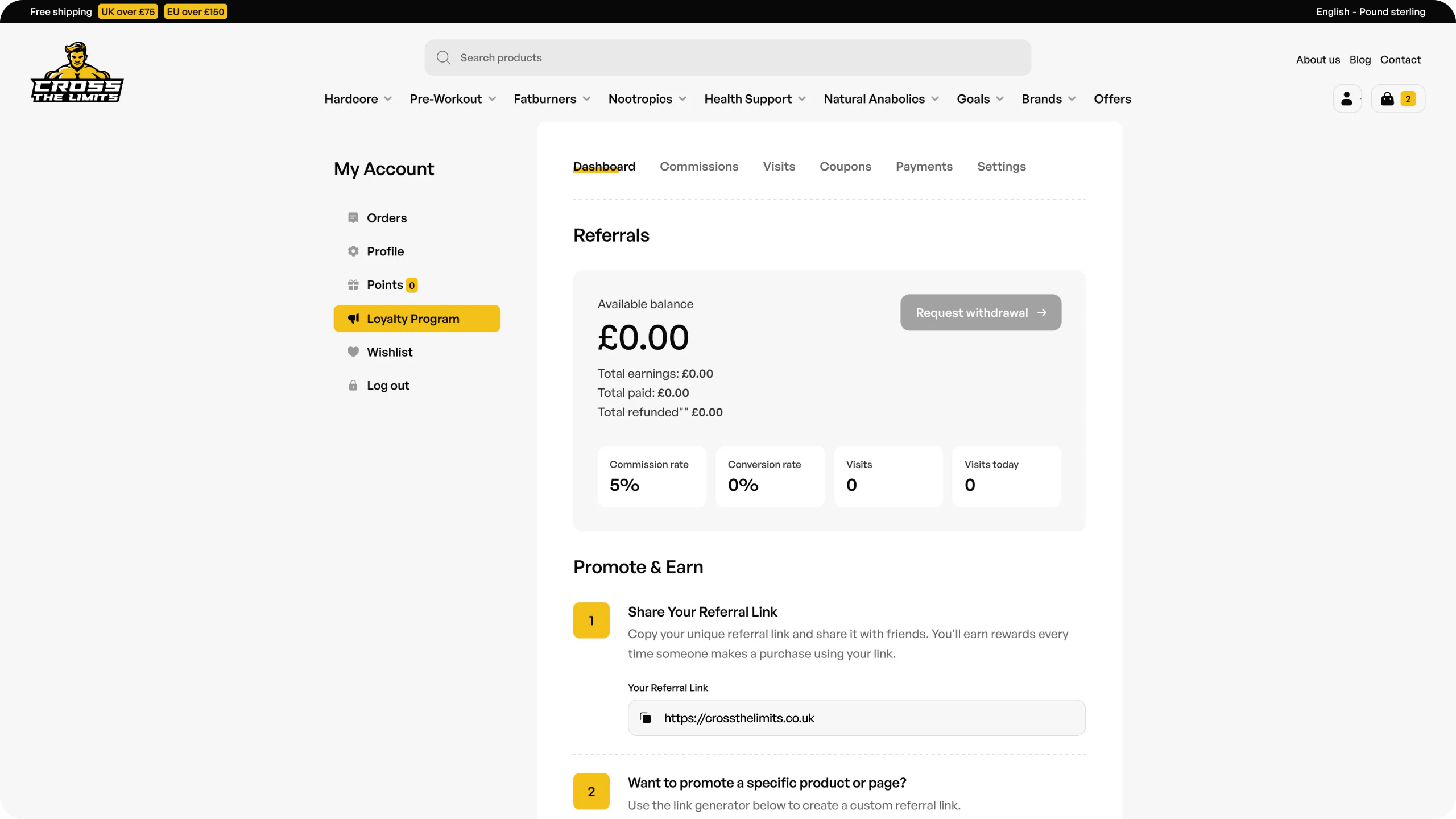 A dynamic e-commerce platform for a UK supplements distributor — website view 1