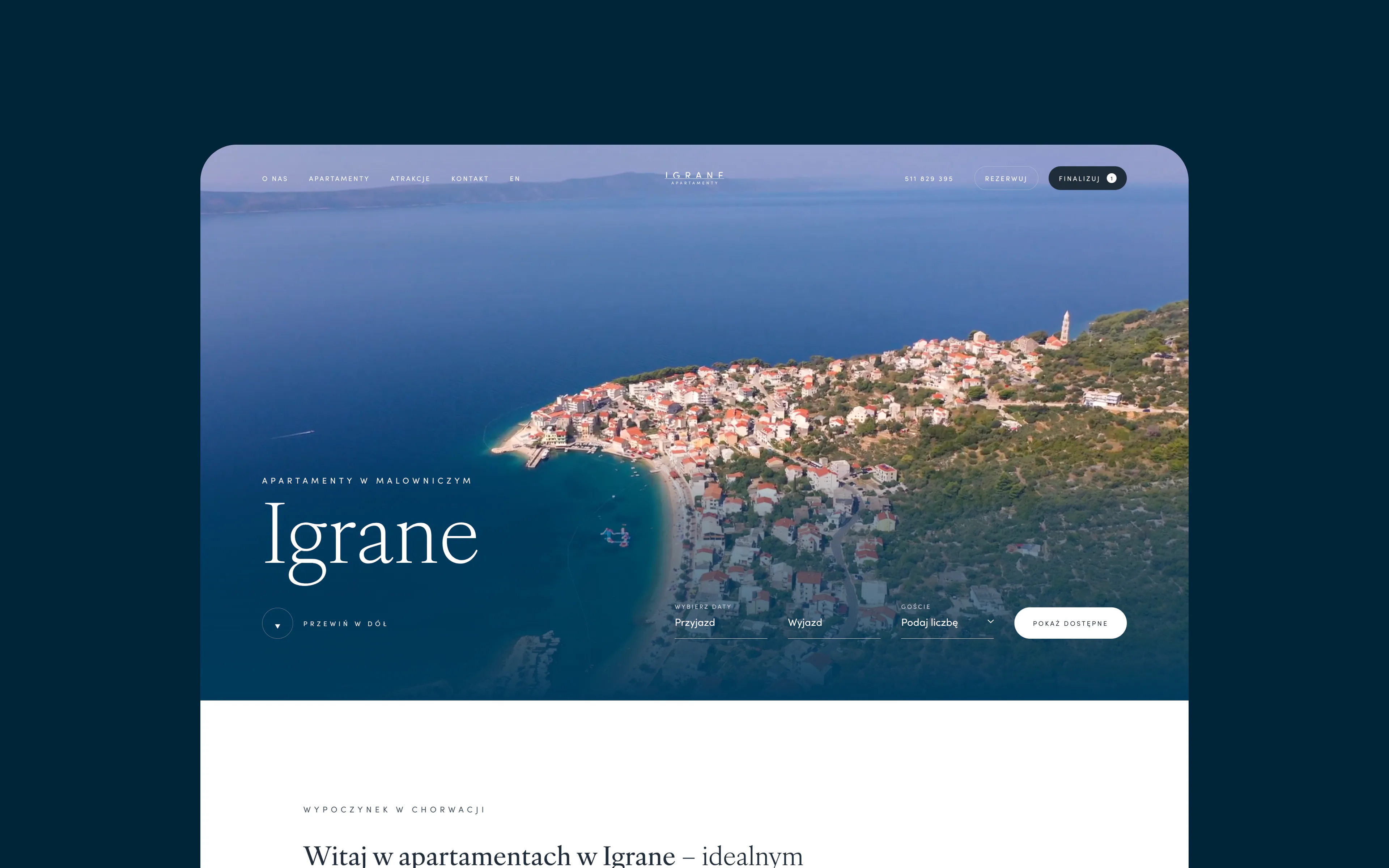 An apartment booking website for a property in Croatia — website view 1