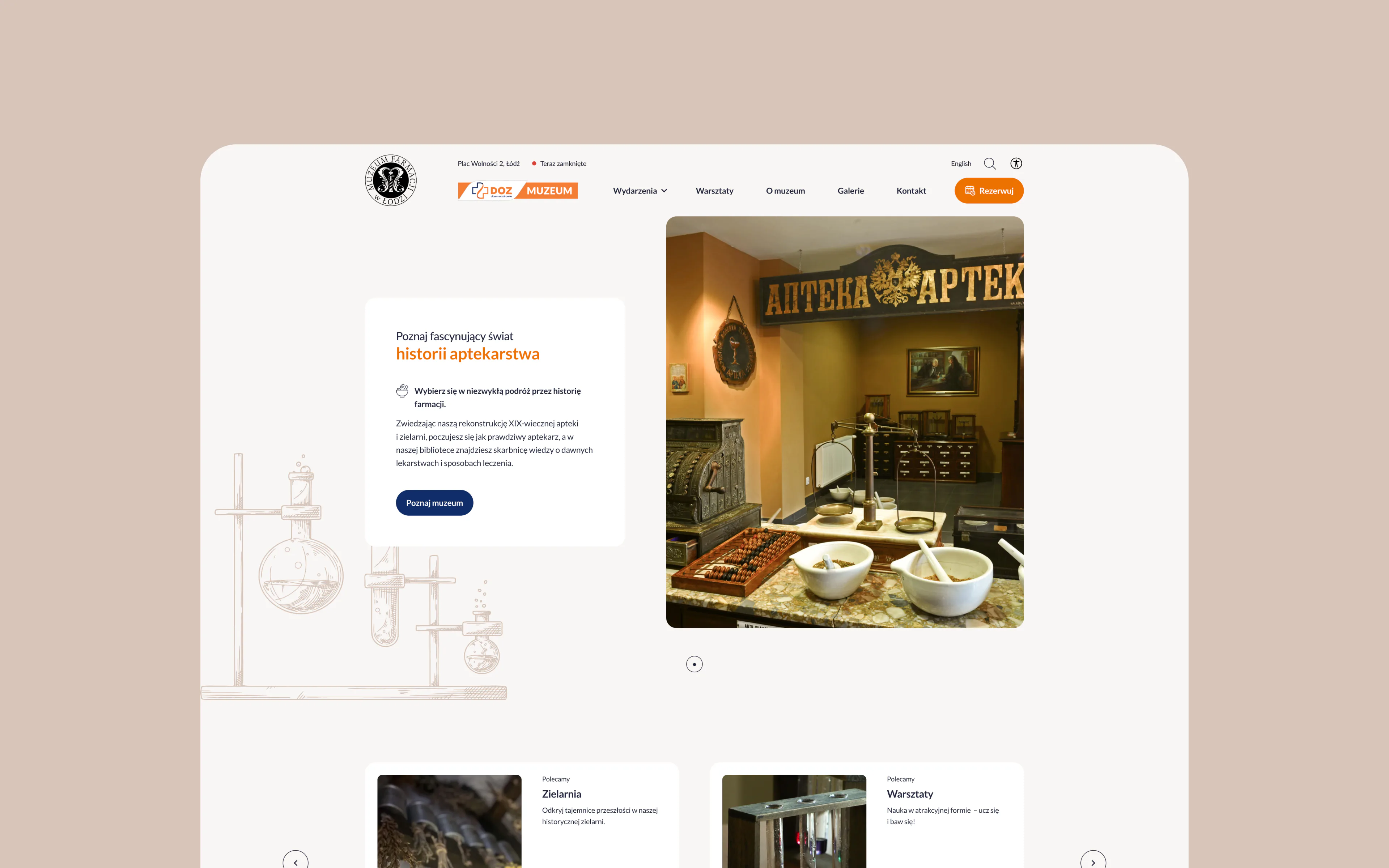 A website reflecting the heritage of Łódź's Museum of Pharmacy — website view 1