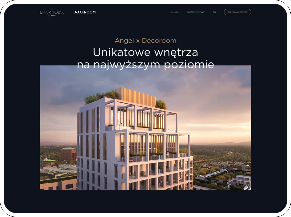 Elegancka wizytówka z ofertą wykończeń pod klucz — widok strony 1