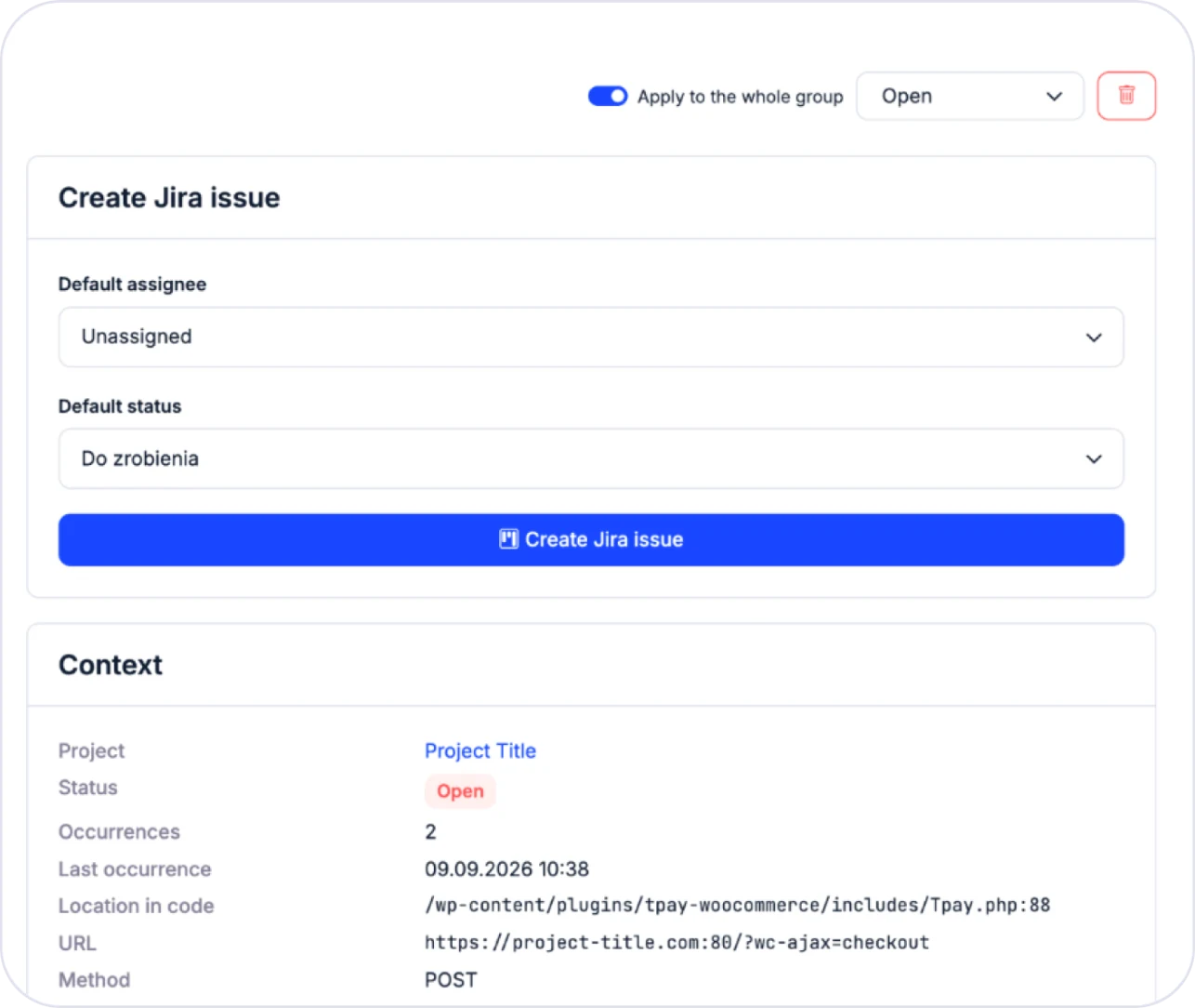 Creating a Jira issue from an error in DockRay